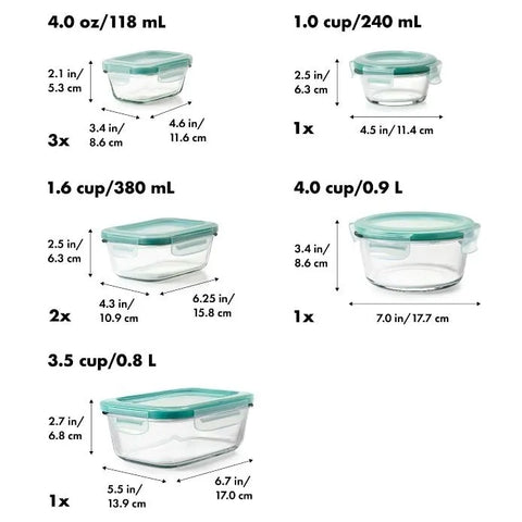 16 Piece Glass Smart Seal Everyday Container Set