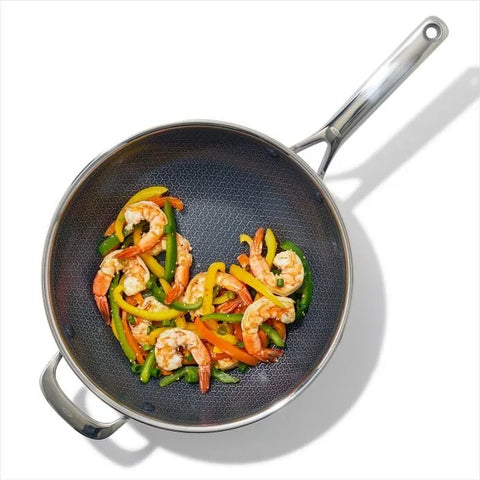 Trident Hybrid Non-Stick Stainless Steel 5 Qt Wok with Lid